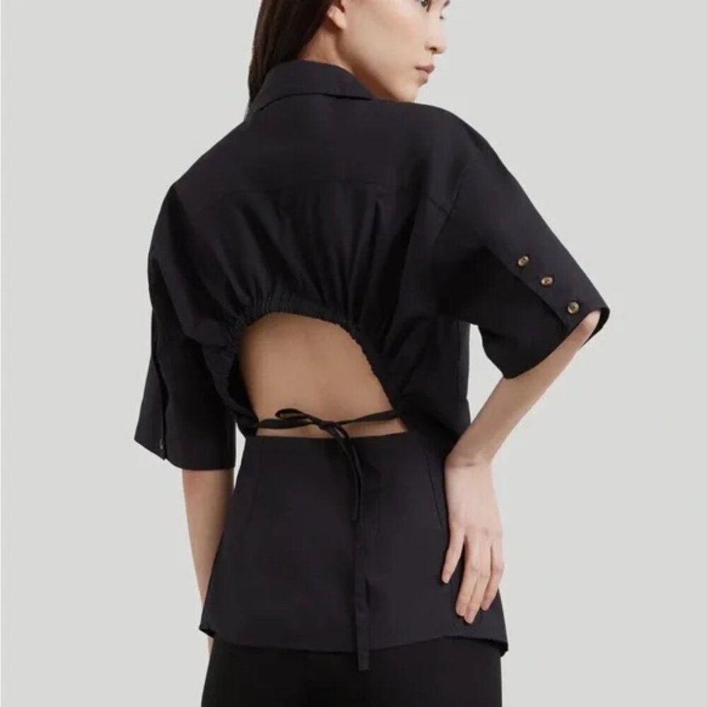 MODERN CITIZEN James Open Back Short Sleeve Black Button Down Shirt XS